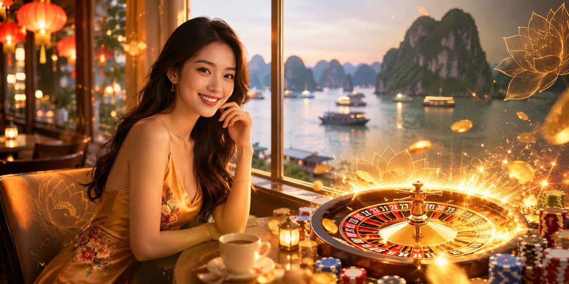 Màn hình hiển thị bàn roulette trực tuyến với khung cảnh Hạ Long Bay