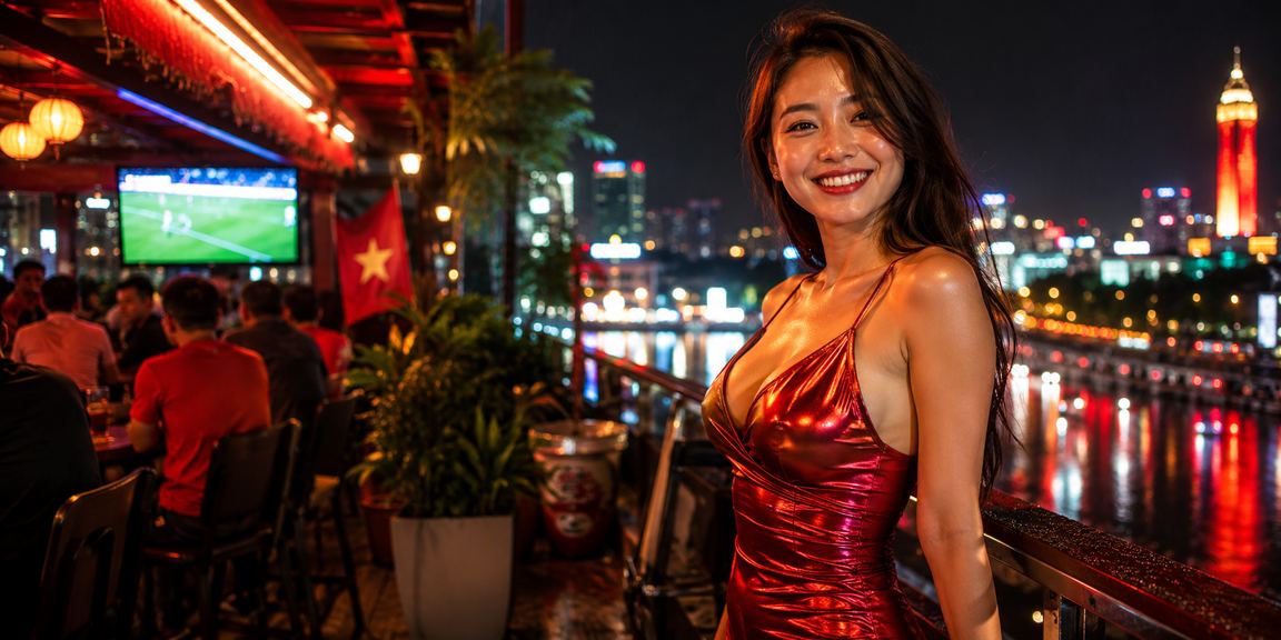 Màn hình hiển thị kèo bóng đá và ưu đãi cá cược trong ánh đèn neon tại Hà Nội