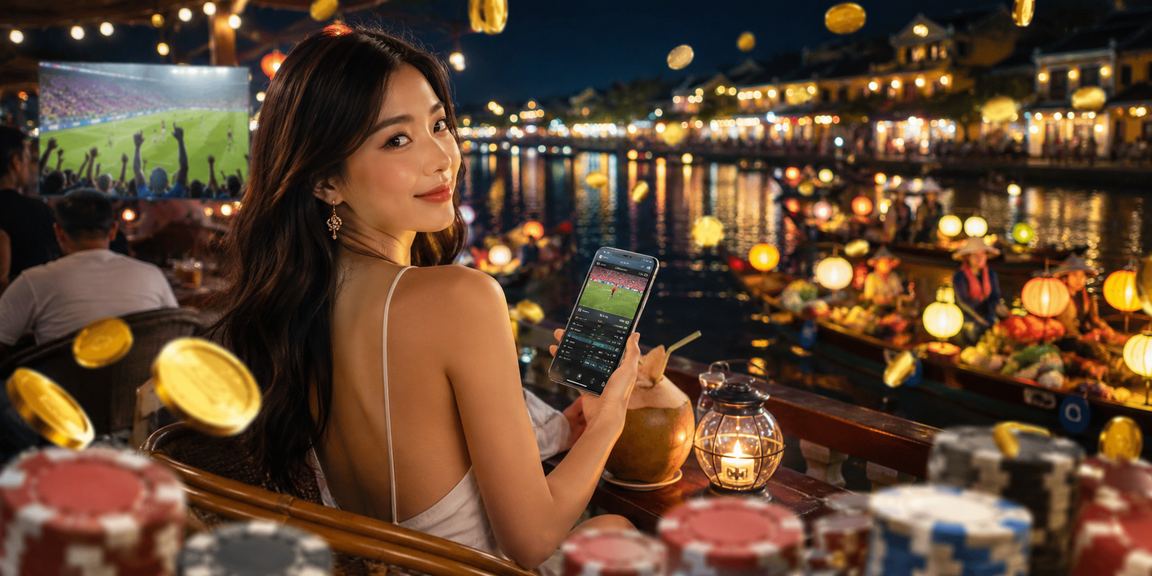 Người dùng tại Hội An đọc điều khoản dịch vụ trên điện thoại bên ly cà phê